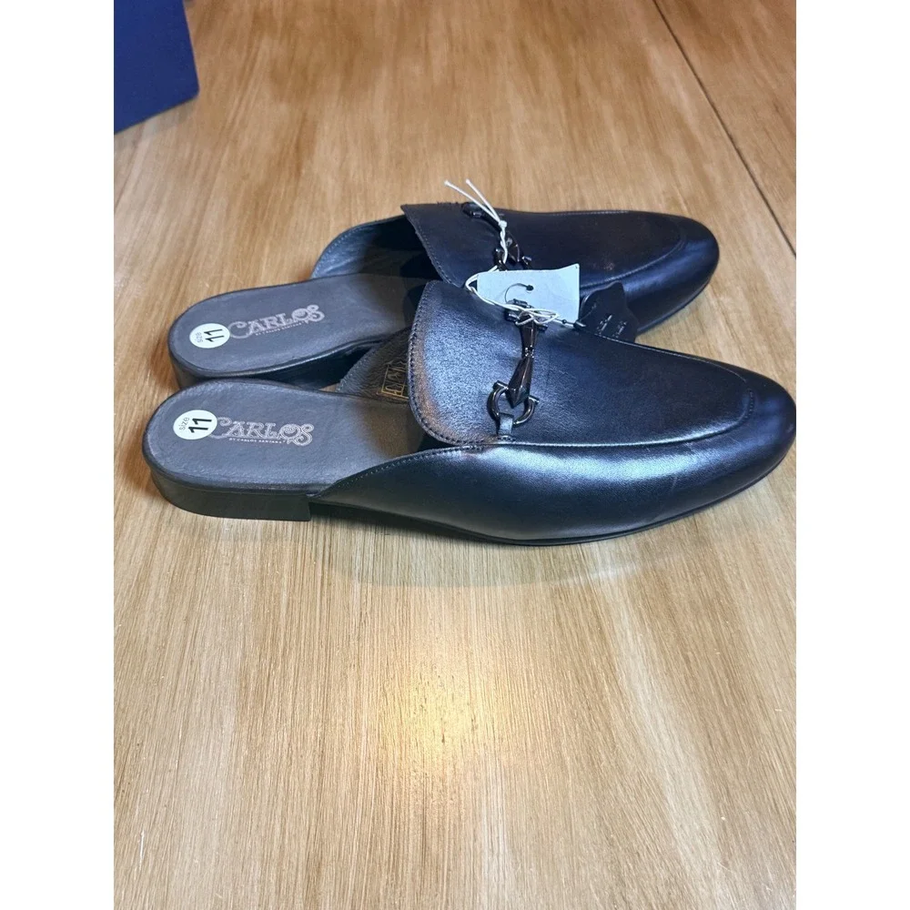 Carlos by Carlos Santana Mens Apollo Bit Slides Black Leather Mules 11D Wide